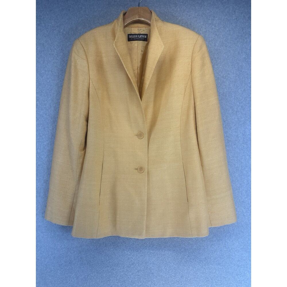 Tailleur Platinum Womens Blazer Tangerine 100% Silk Size 10 2 Button Barrie Pace